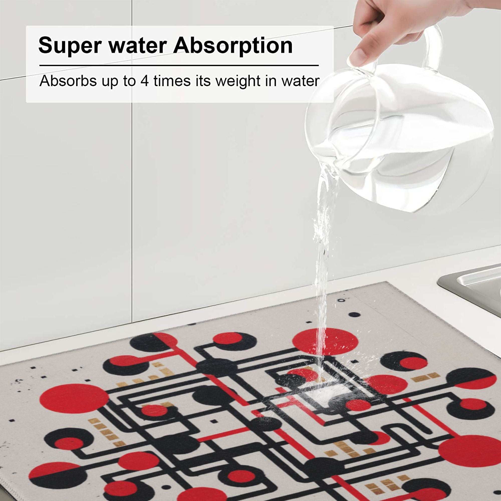 Geometric Art Kitchen Countertop Absorbent Pads (2 - Pack) - Super Absorbent & Quick - Drying, Foldable & Easy to Store