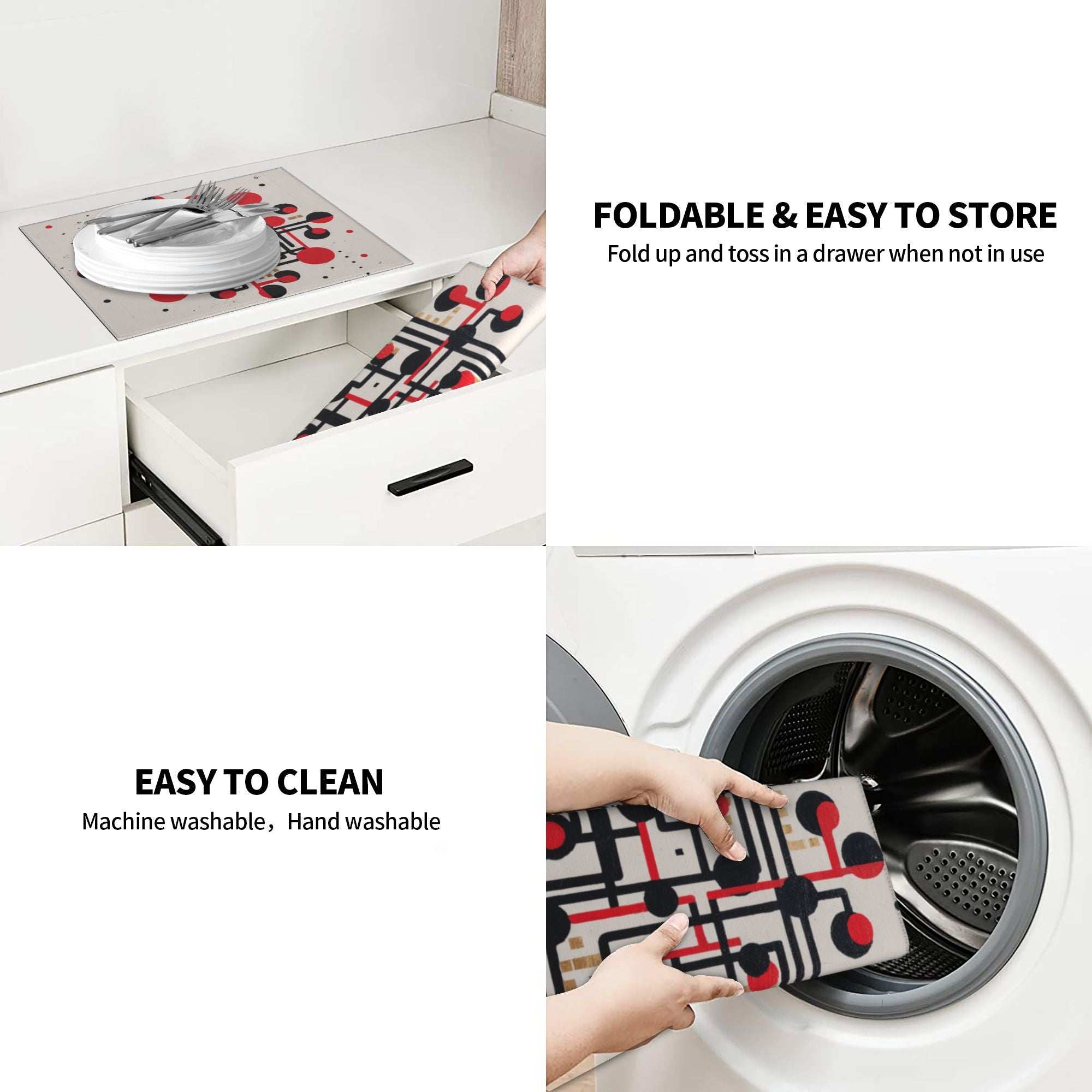 Geometric Art Kitchen Countertop Absorbent Pads (2 - Pack) - Super Absorbent & Quick - Drying, Foldable & Easy to Store