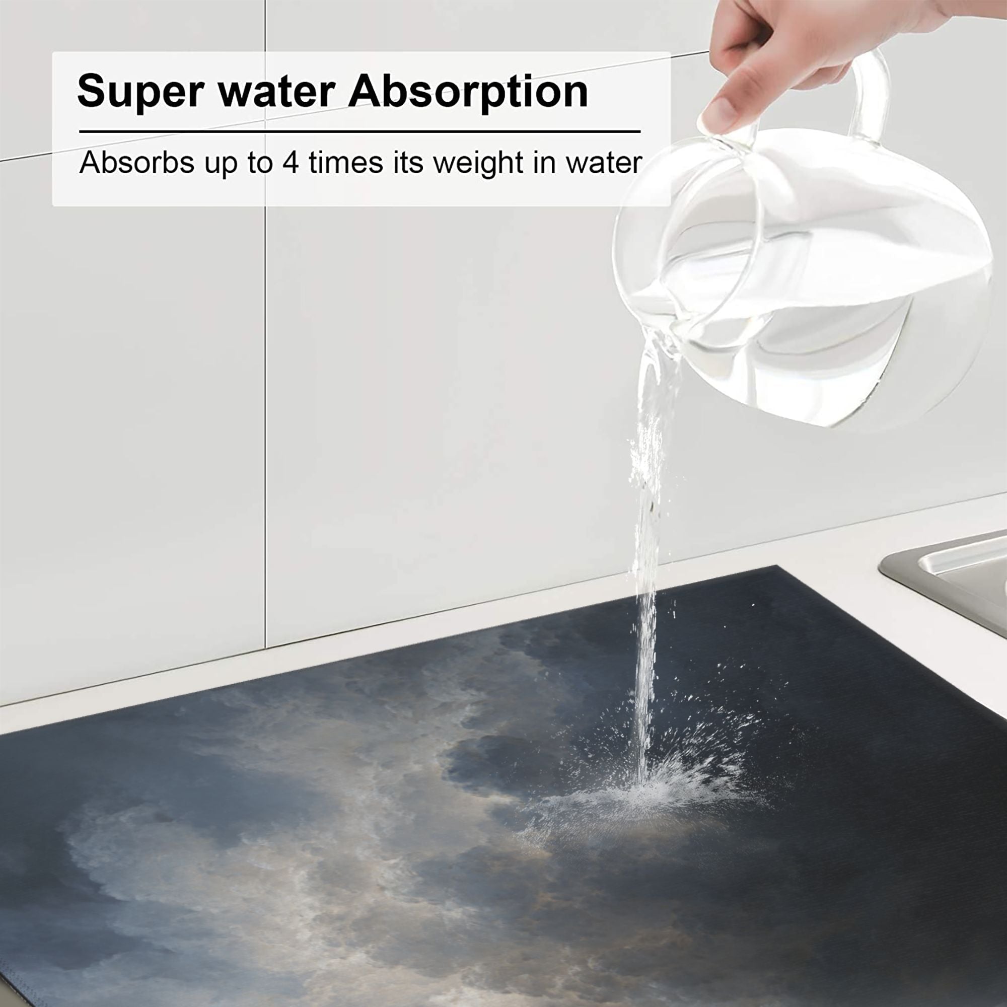 Kitchen Countertop Absorbent Pads with Artistic Cloud Pattern (2 - Pack) - Super Absorbent, Quick - Drying, Foldable and Easy to Store