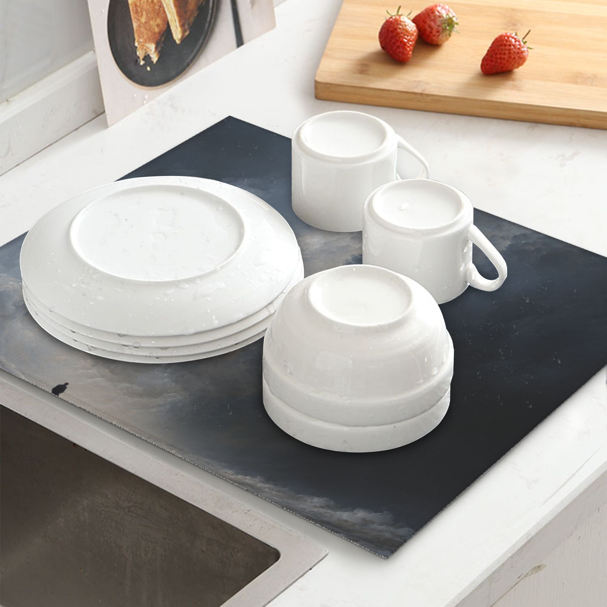 Kitchen Countertop Absorbent Pads with Artistic Cloud Pattern (2 - Pack) - Super Absorbent, Quick - Drying, Foldable and Easy to Store