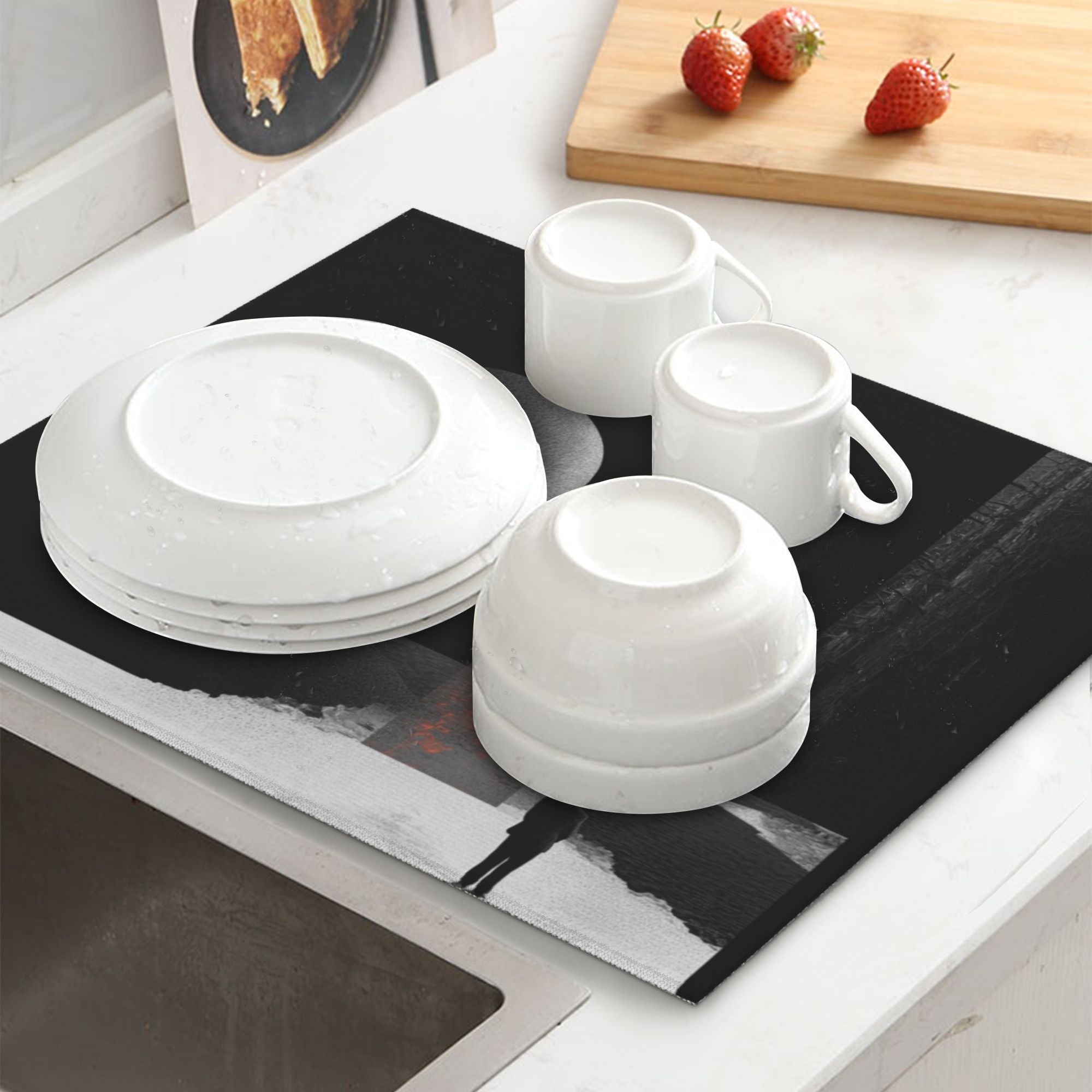 Kitchen Countertop Absorbent Pads with Artistic Silhouette Pattern (2 - Pack) - Super Absorbent, Quick - Drying and Easy to Store