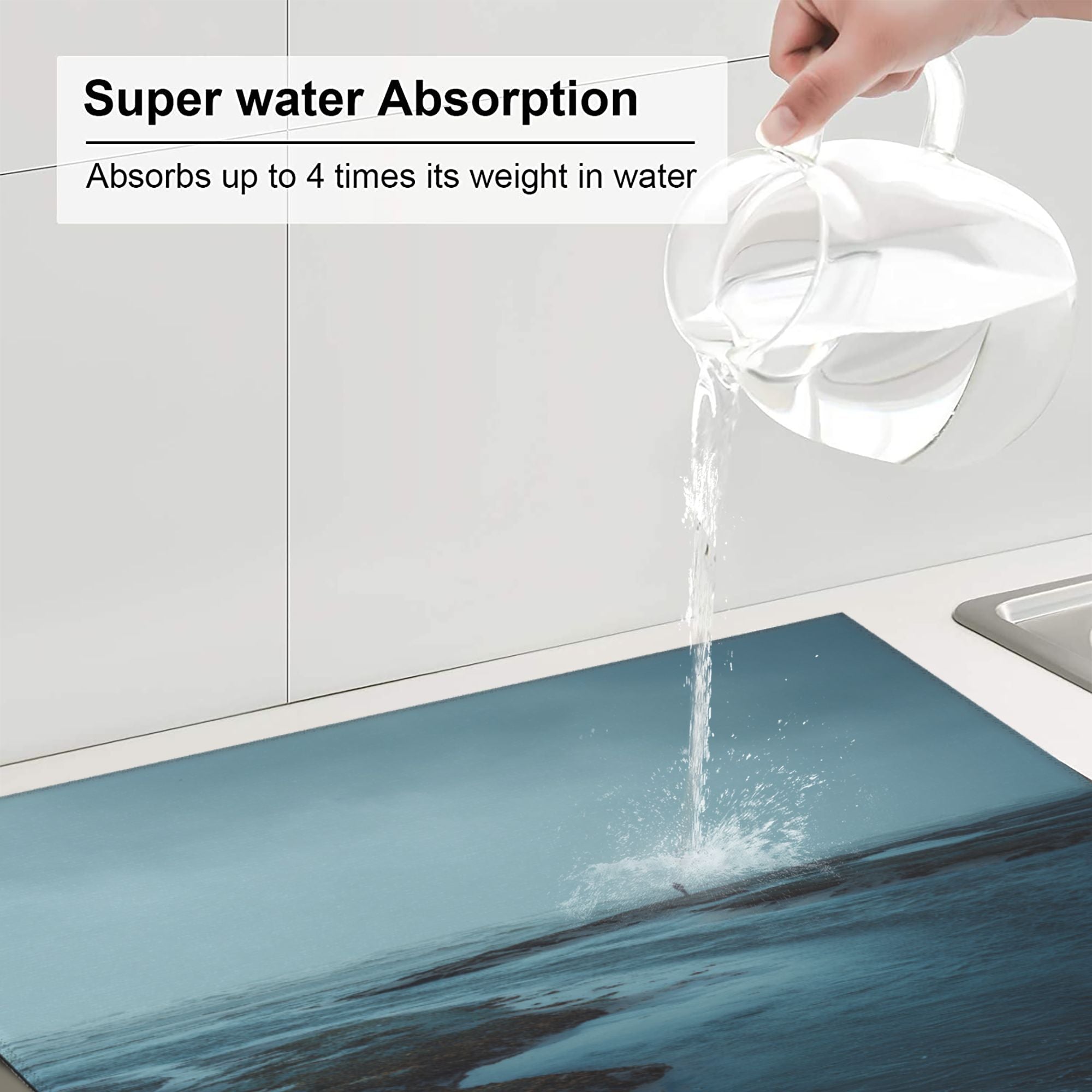 Kitchen Countertop Absorbent Pads with Ocean Scenery (2 - Pack) - Super Absorbent, Quick - Drying and Easy to Store