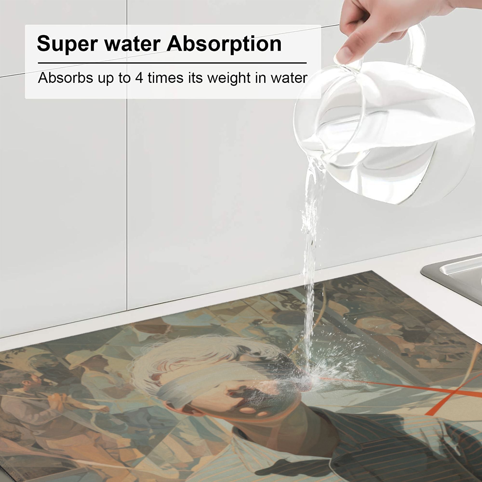 Kitchen Countertop Absorbent Pads with Art Illustration (2 - Pack) - Super Absorbent, Quick - Drying and Easy to Store