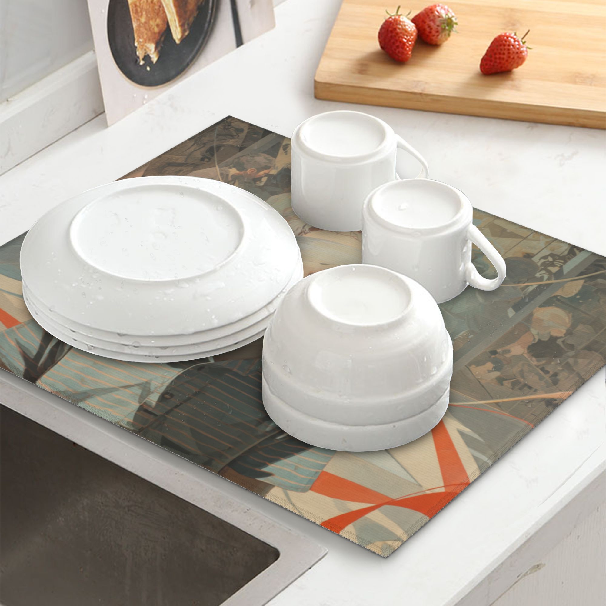 Kitchen Countertop Absorbent Pads with Art Illustration (2 - Pack) - Super Absorbent, Quick - Drying and Easy to Store