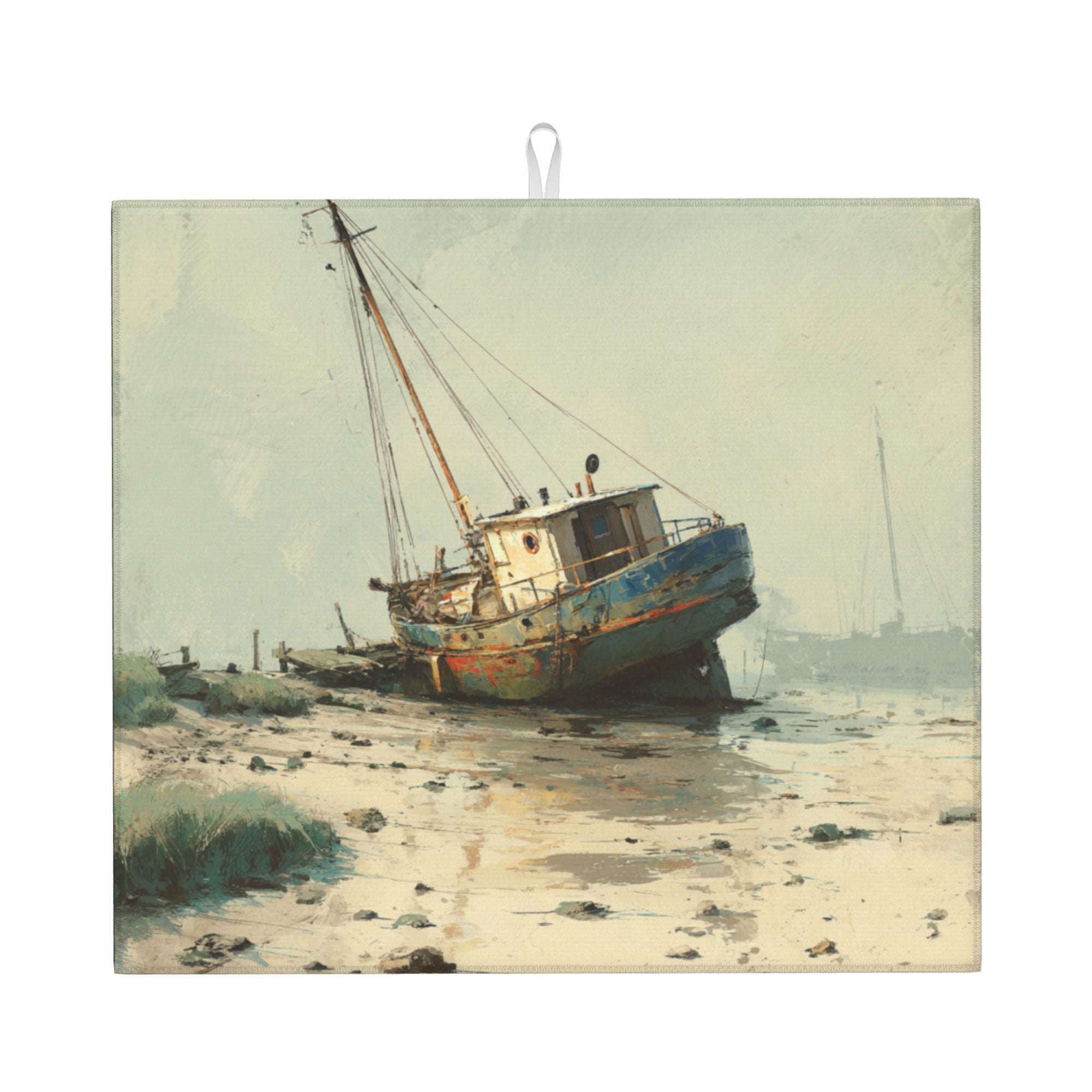 Kitchen Countertop Absorbent Pads with Vintage Fishing Boat Art (2 - Pack) - Super Absorbent, Quick - Drying and Easy to Store