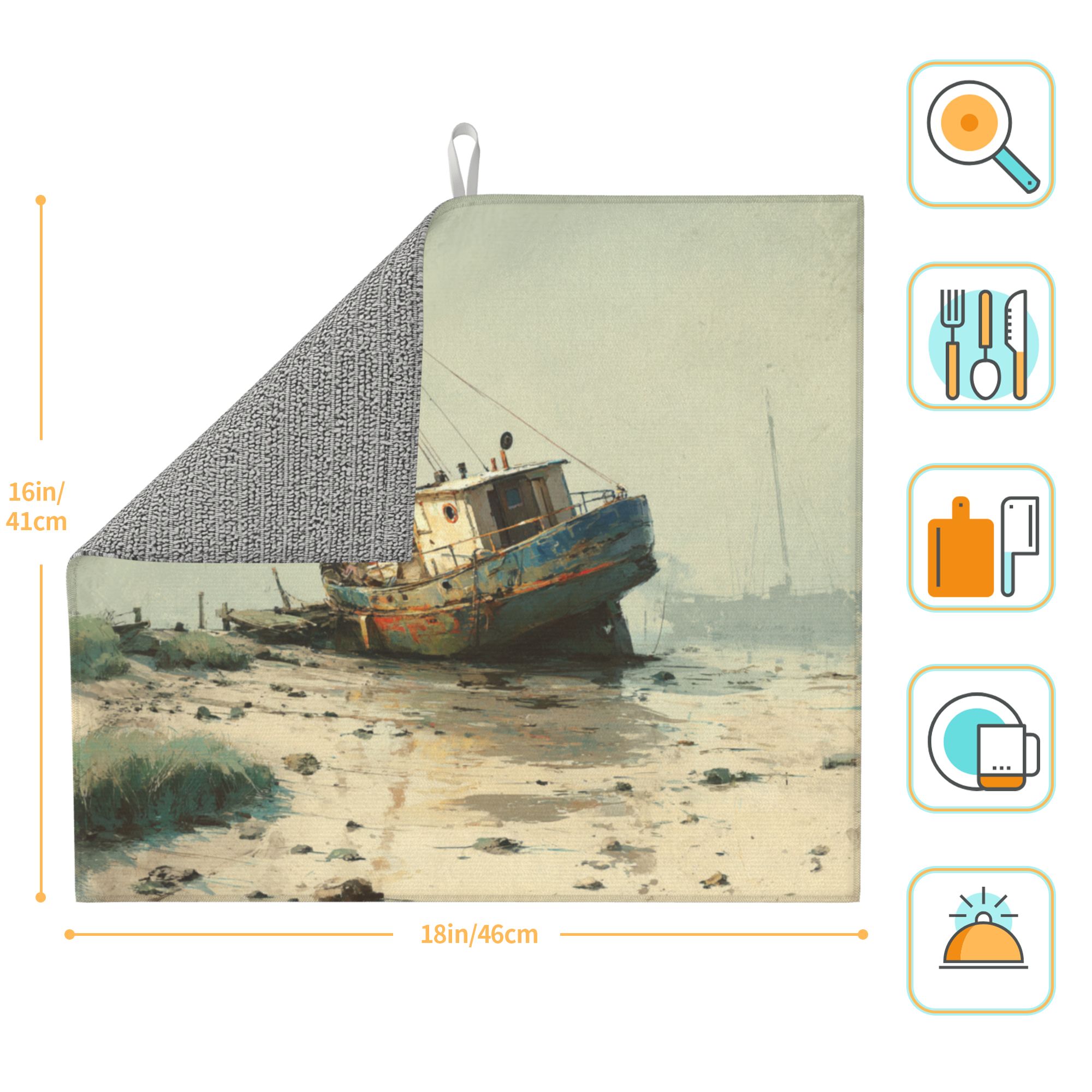 Kitchen Countertop Absorbent Pads with Vintage Fishing Boat Art (2 - Pack) - Super Absorbent, Quick - Drying and Easy to Store