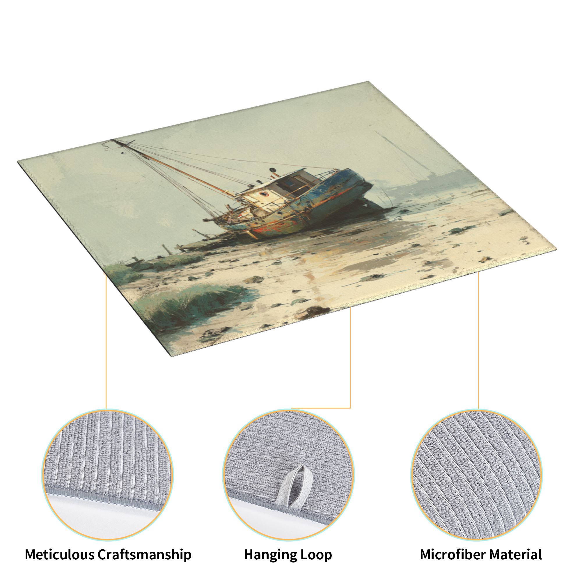 Kitchen Countertop Absorbent Pads with Vintage Fishing Boat Art (2 - Pack) - Super Absorbent, Quick - Drying and Easy to Store