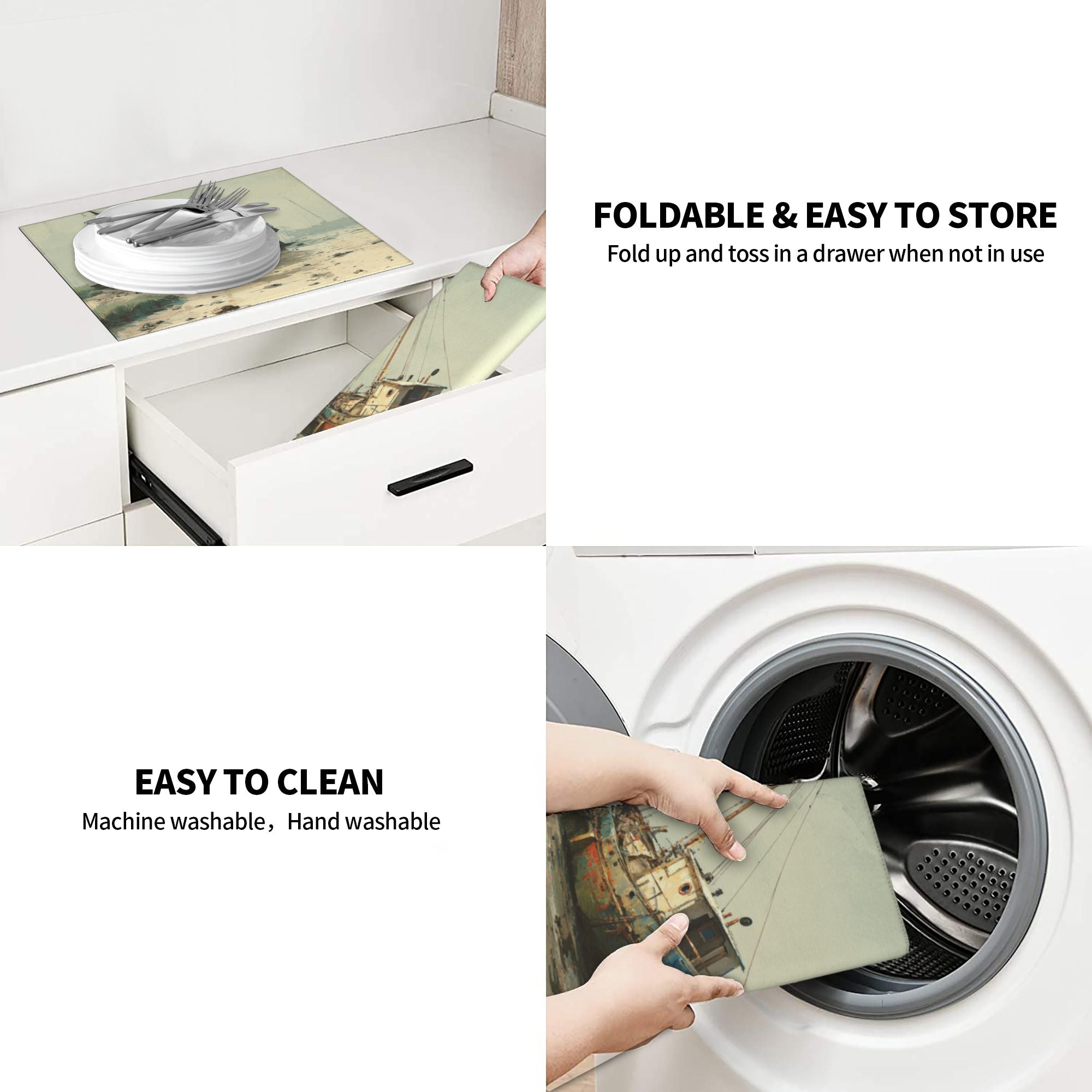 Kitchen Countertop Absorbent Pads with Vintage Fishing Boat Art (2 - Pack) - Super Absorbent, Quick - Drying and Easy to Store