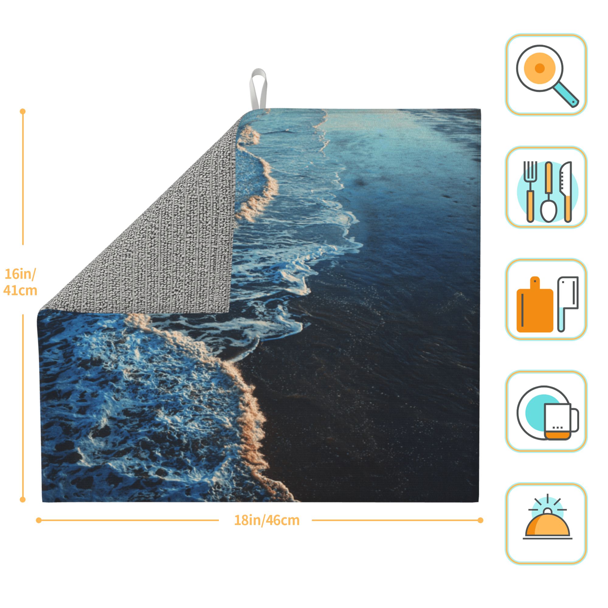 Kitchen Countertop Absorbent Pads with Ocean Waves Pattern (2 - Pack) - Super Absorbent, Quick - Drying and Easy to Store