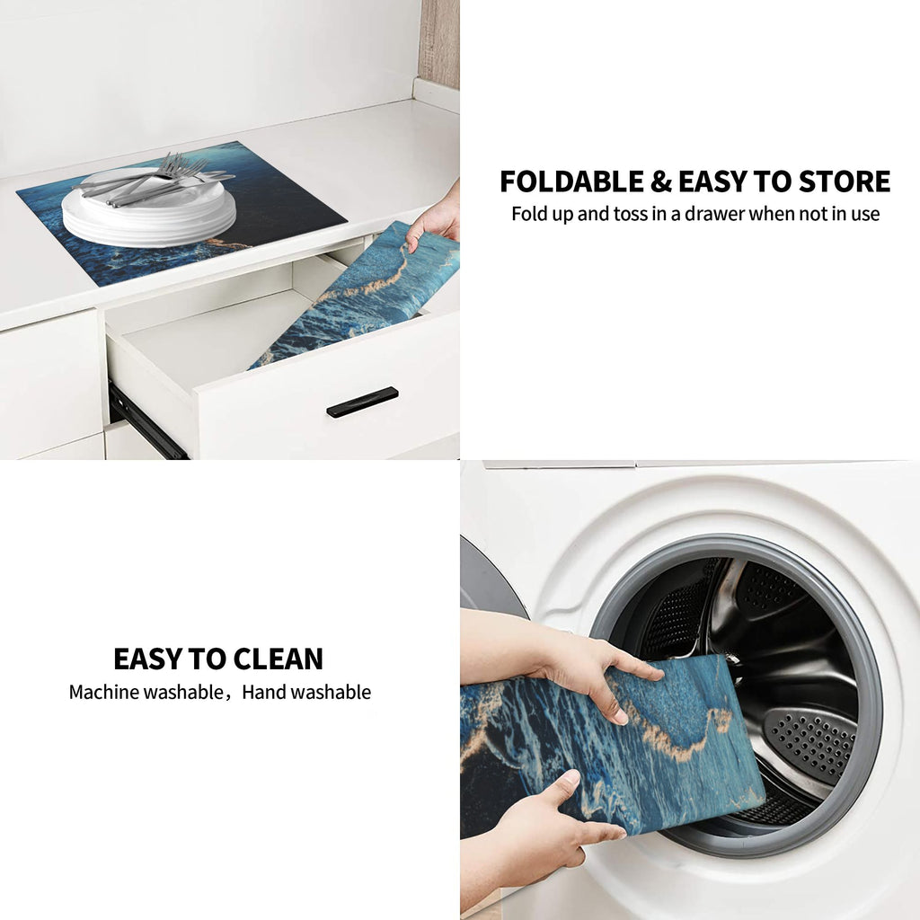 Kitchen Countertop Absorbent Pads with Ocean Waves Pattern (2 - Pack) - Super Absorbent, Quick - Drying and Easy to Store