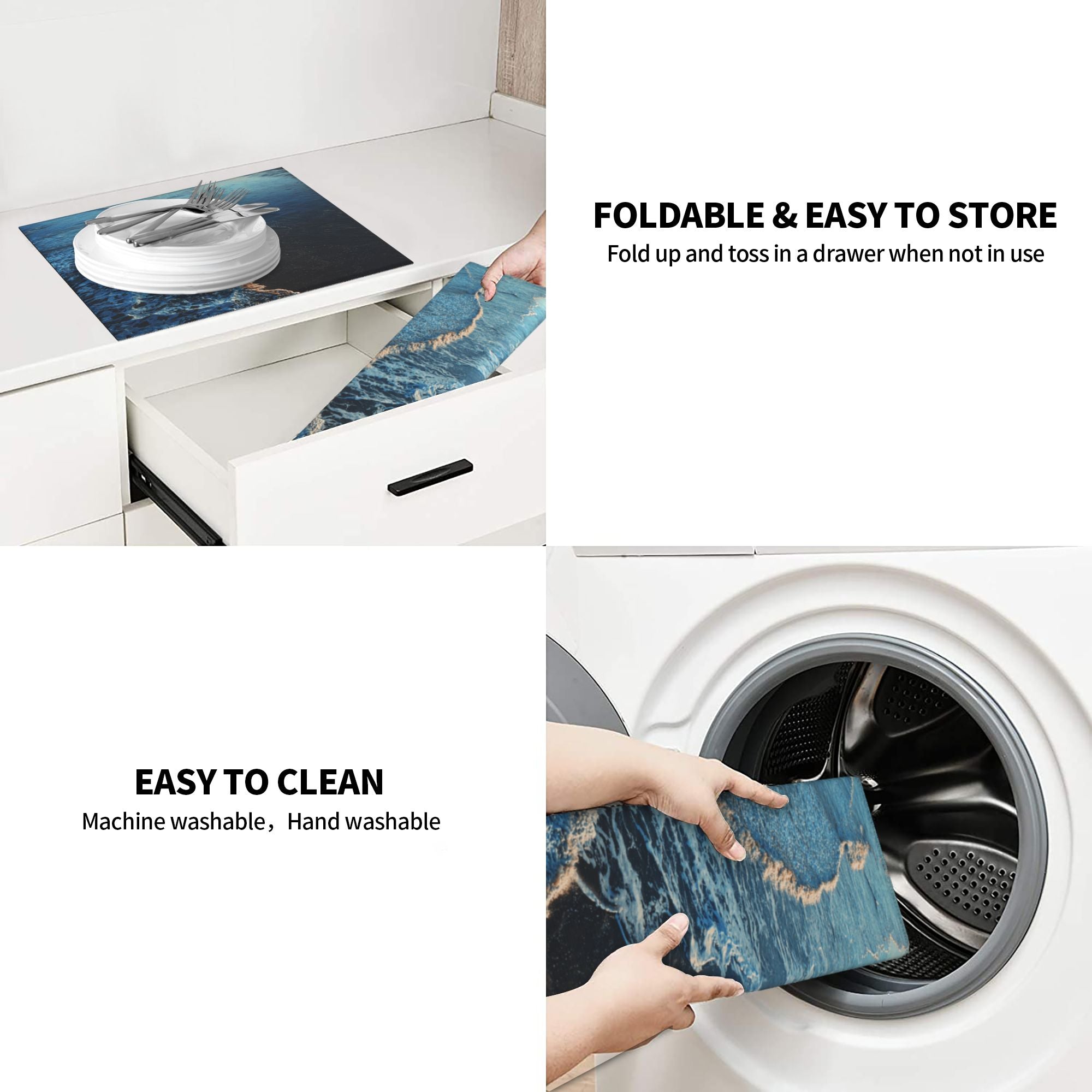 Kitchen Countertop Absorbent Pads with Ocean Waves Pattern (2 - Pack) - Super Absorbent, Quick - Drying and Easy to Store