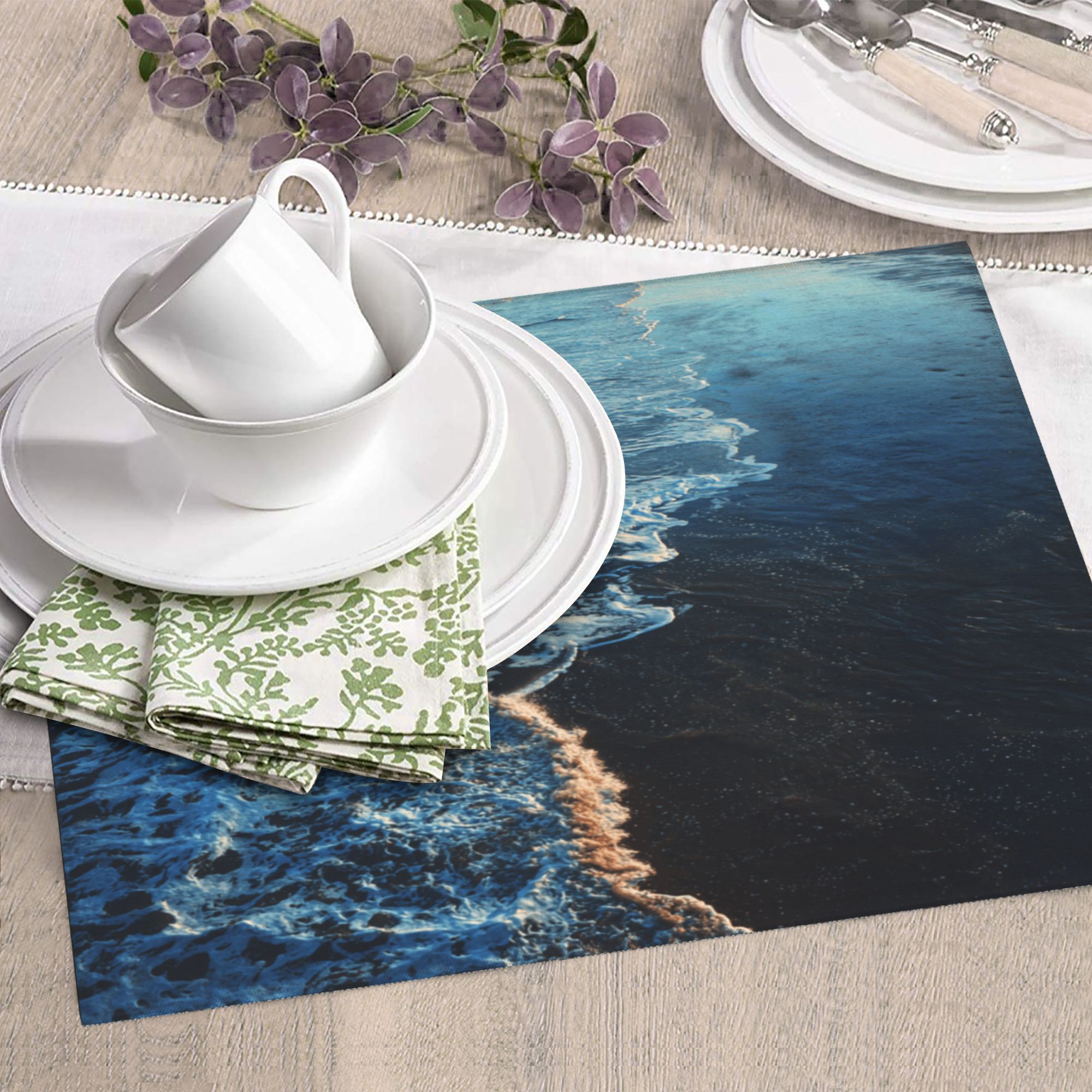 Kitchen Countertop Absorbent Pads with Ocean Waves Pattern (2 - Pack) - Super Absorbent, Quick - Drying and Easy to Store