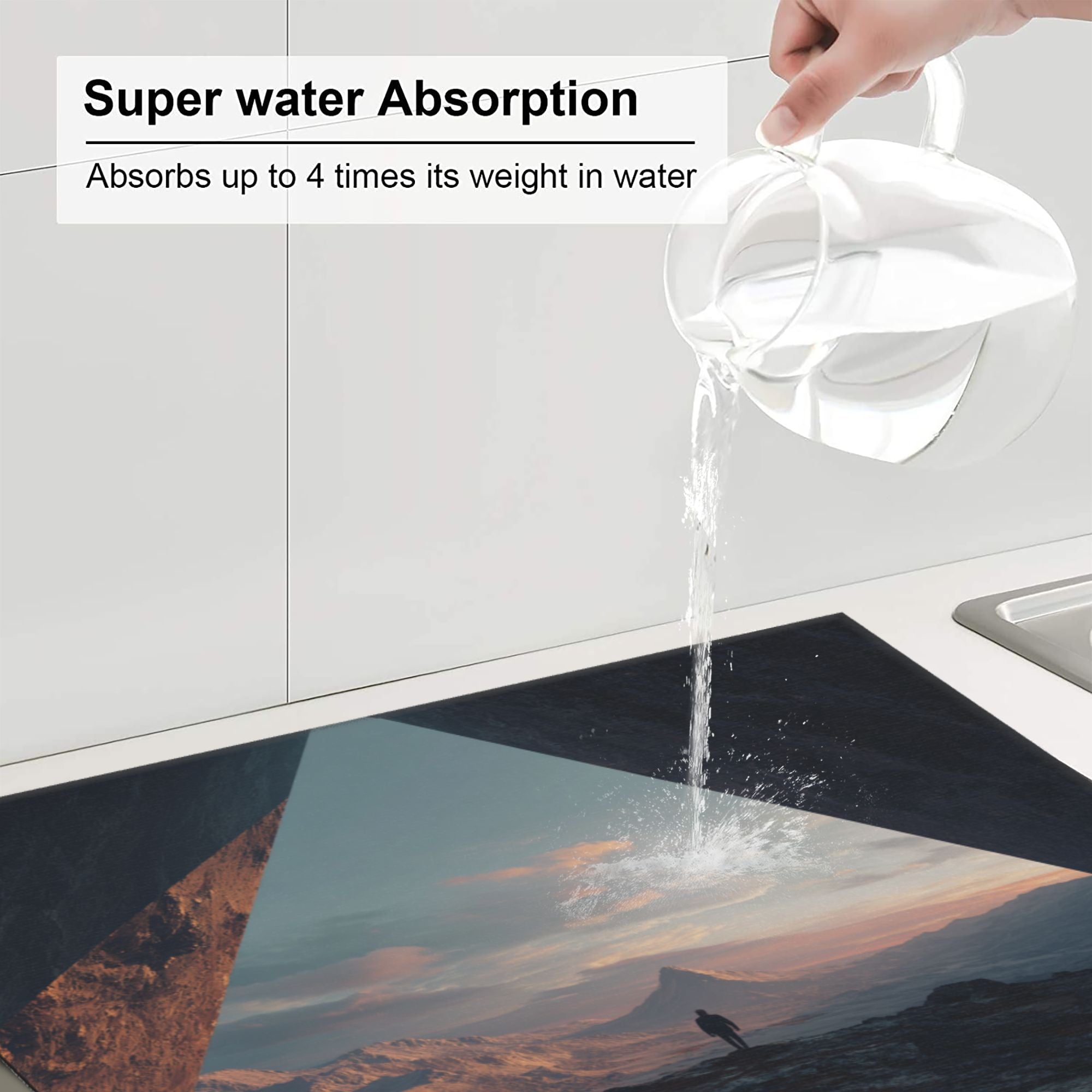 Kitchen Countertop Absorbent Pads with Wilderness Mountain - View Pattern (2 - Pack) - Super Absorbent, Quick - Drying and Easy to Store