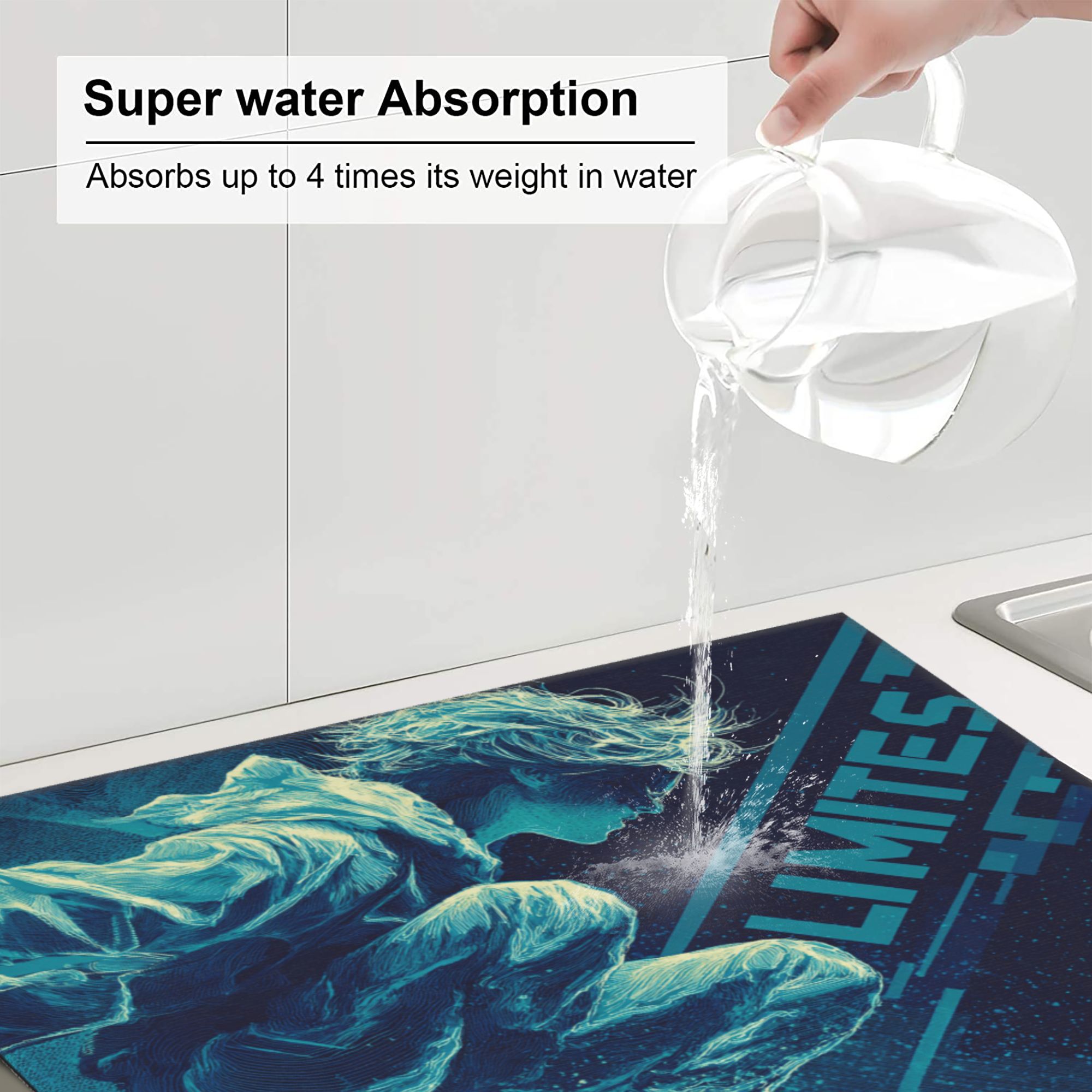Kitchen Countertop Absorbent Pads with Trendy Character Pattern (2 - Pack) - Super Absorbent, Quick - Drying and Easy to Store