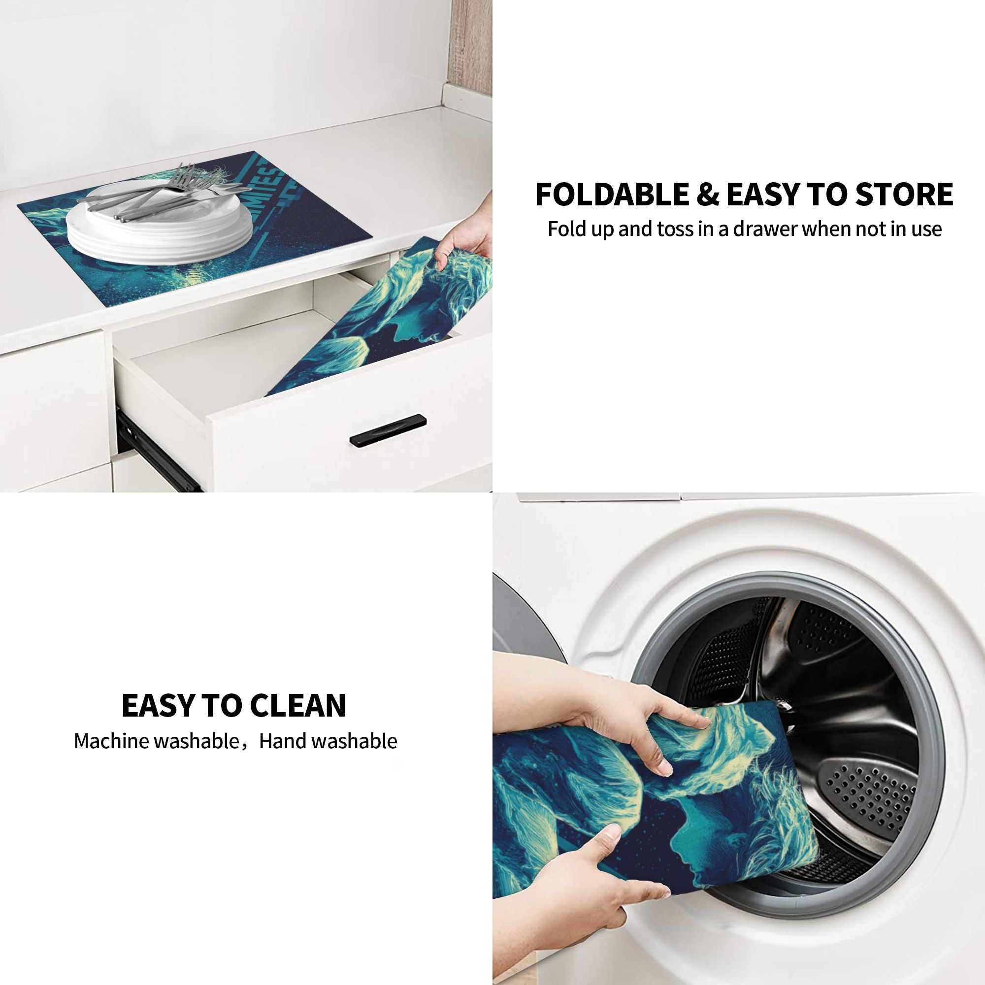 Kitchen Countertop Absorbent Pads with Trendy Character Pattern (2 - Pack) - Super Absorbent, Quick - Drying and Easy to Store