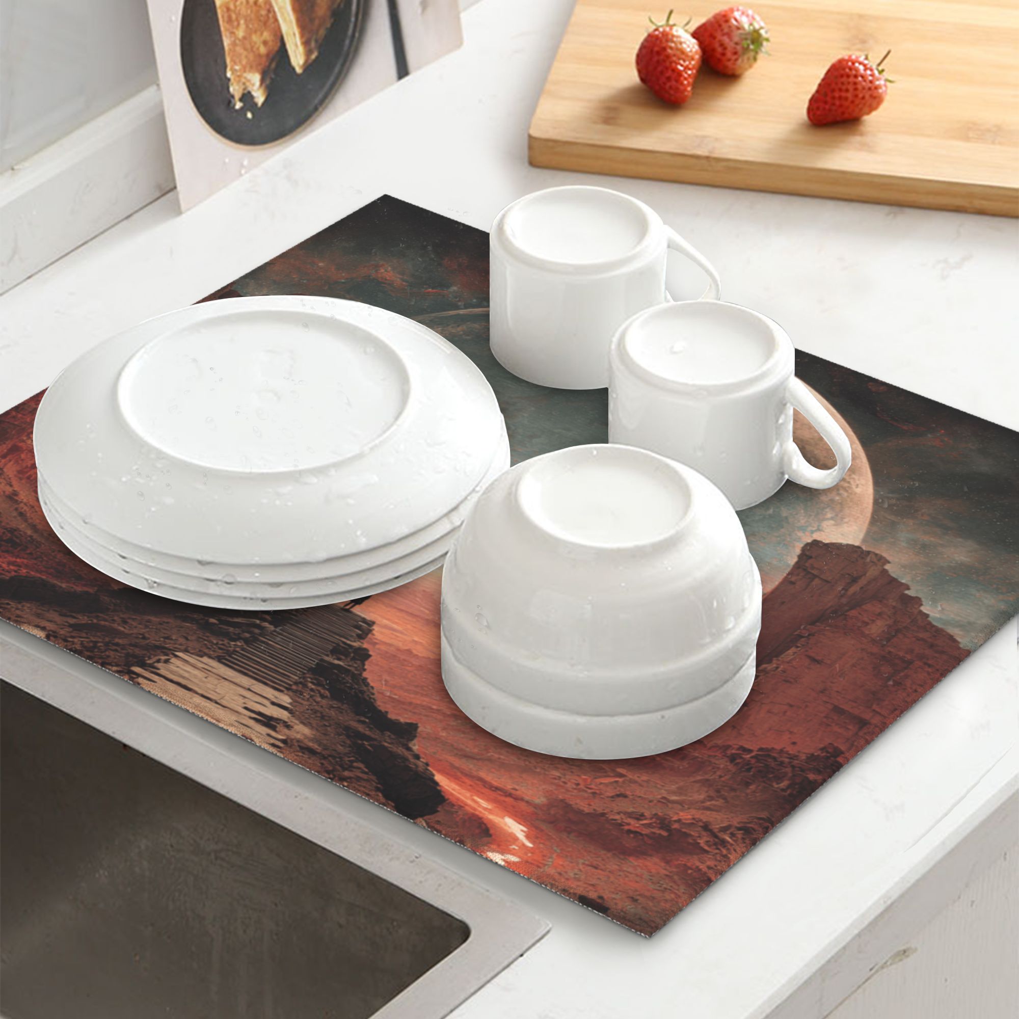 2 - Pack Kitchen Countertop Absorbent Pads with Interstellar Wilderness Art - Super Absorbent, Quick - Drying, Foldable for Easy Storage