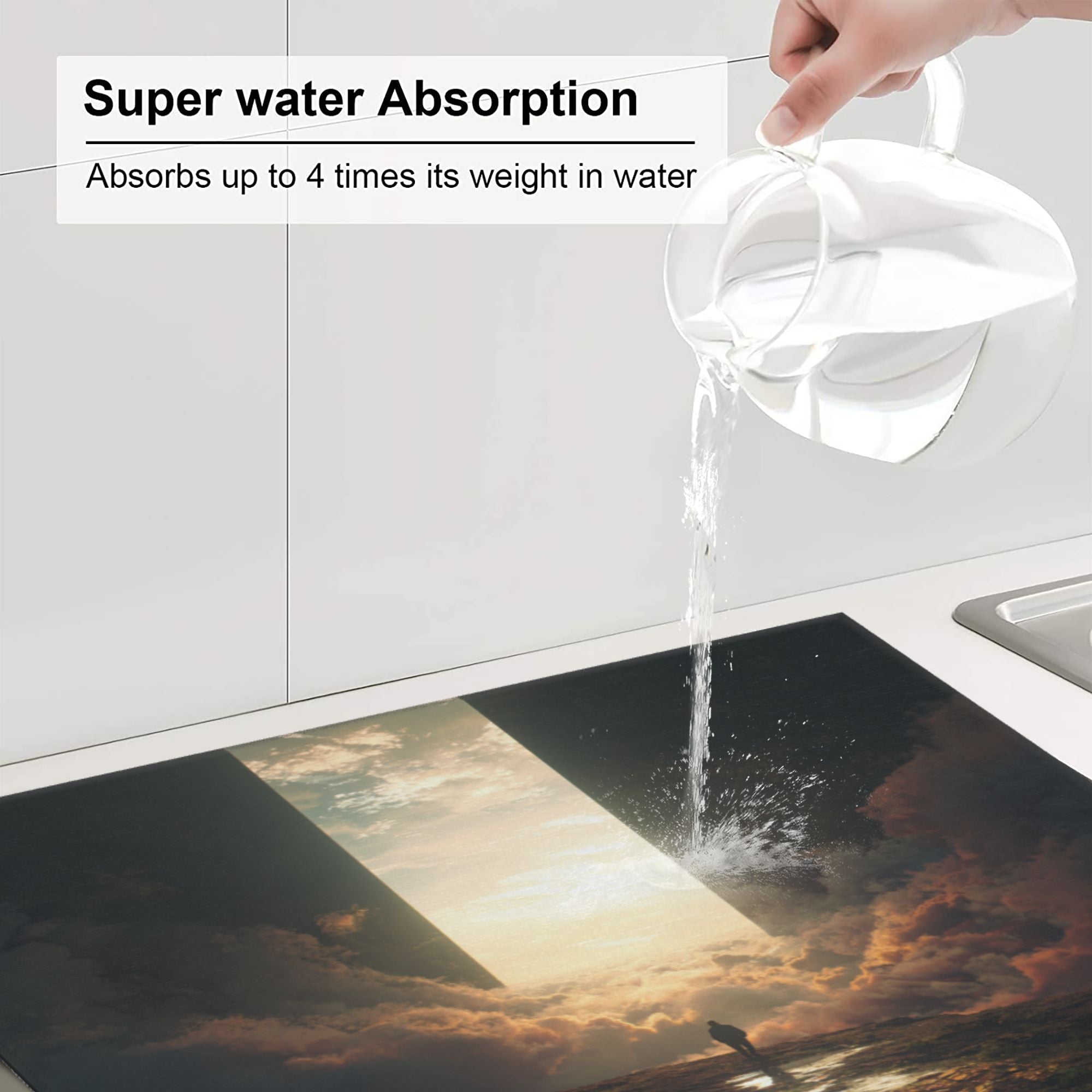2 - Pack Kitchen Countertop Absorbent Pads with Dreamy Sky Art - Super Absorbent, Quick - Drying, Foldable for Easy Storage