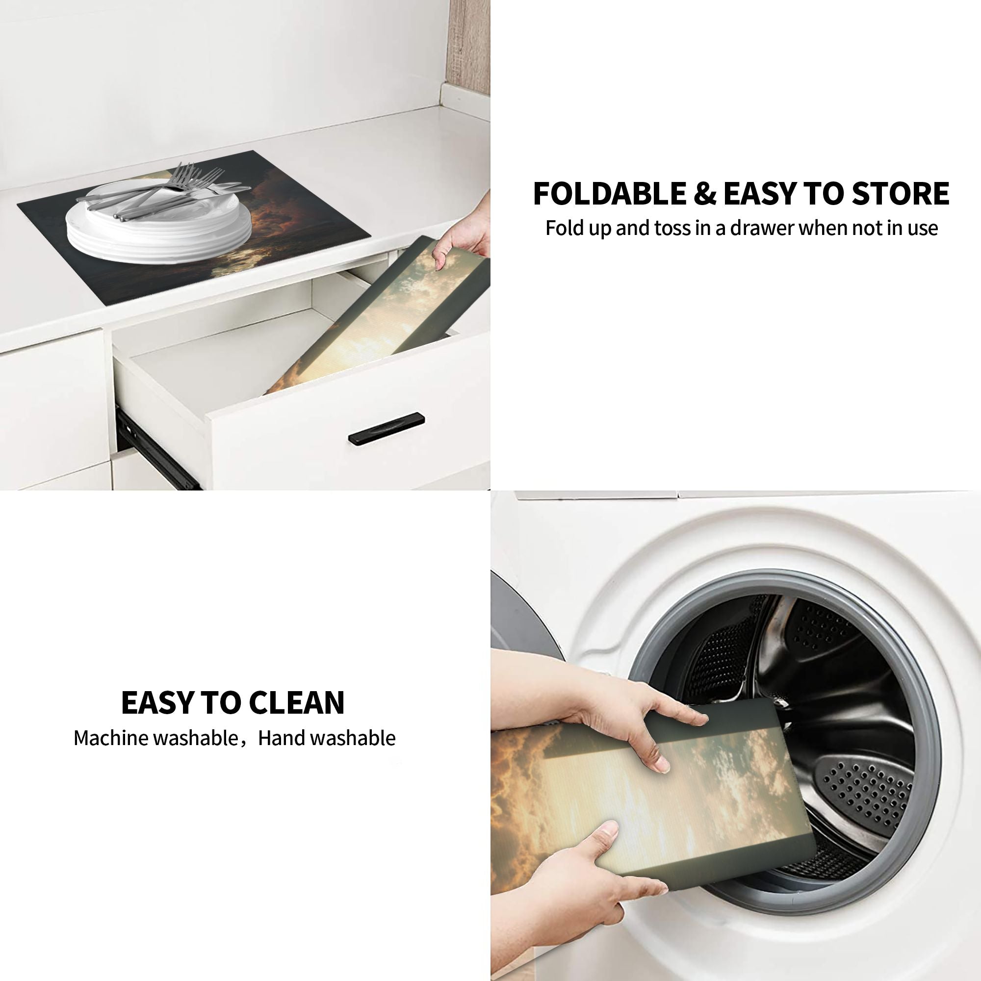 2 - Pack Kitchen Countertop Absorbent Pads with Dreamy Sky Art - Super Absorbent, Quick - Drying, Foldable for Easy Storage