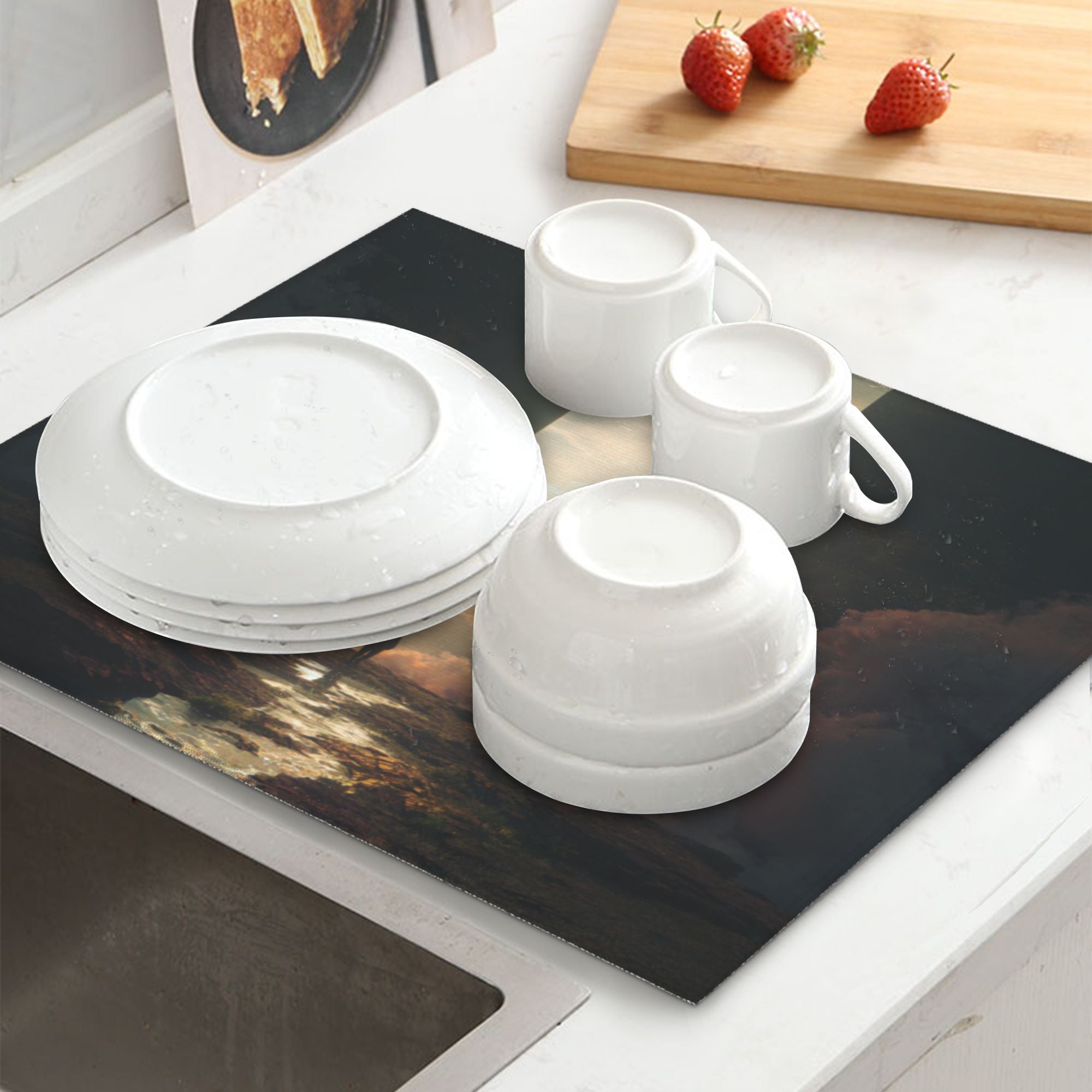 2 - Pack Kitchen Countertop Absorbent Pads with Dreamy Sky Art - Super Absorbent, Quick - Drying, Foldable for Easy Storage