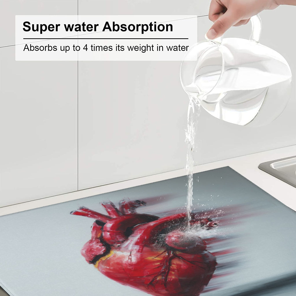 Kitchen Countertop Absorbent Pads with Artistic Heart Pattern (2 - Pack) - Super Absorbent, Quick - Drying and Easy to Store