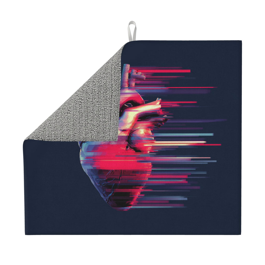 2 - Pack Kitchen Countertop Absorbent Pads with Cyber Heart Pattern - Super Absorbent, Quick - Drying, Foldable for Easy Storage