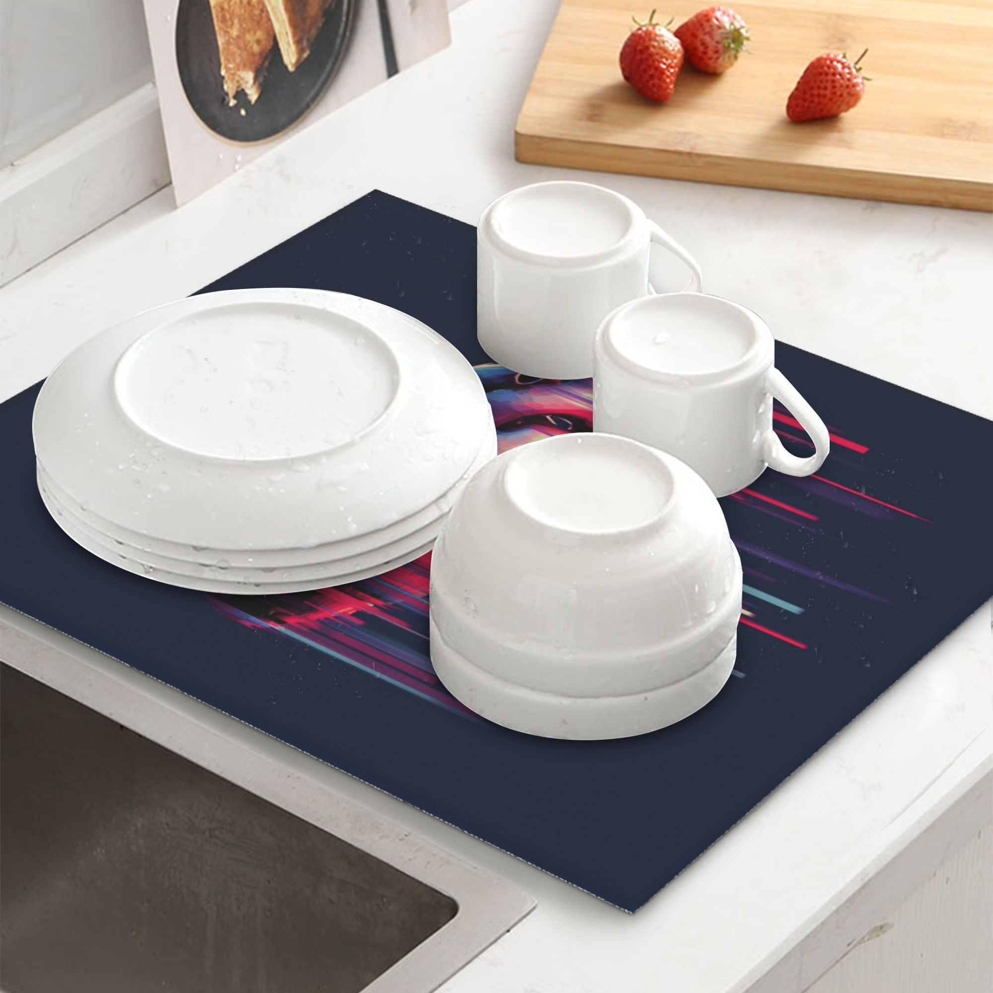 2 - Pack Kitchen Countertop Absorbent Pads with Cyber Heart Pattern - Super Absorbent, Quick - Drying, Foldable for Easy Storage