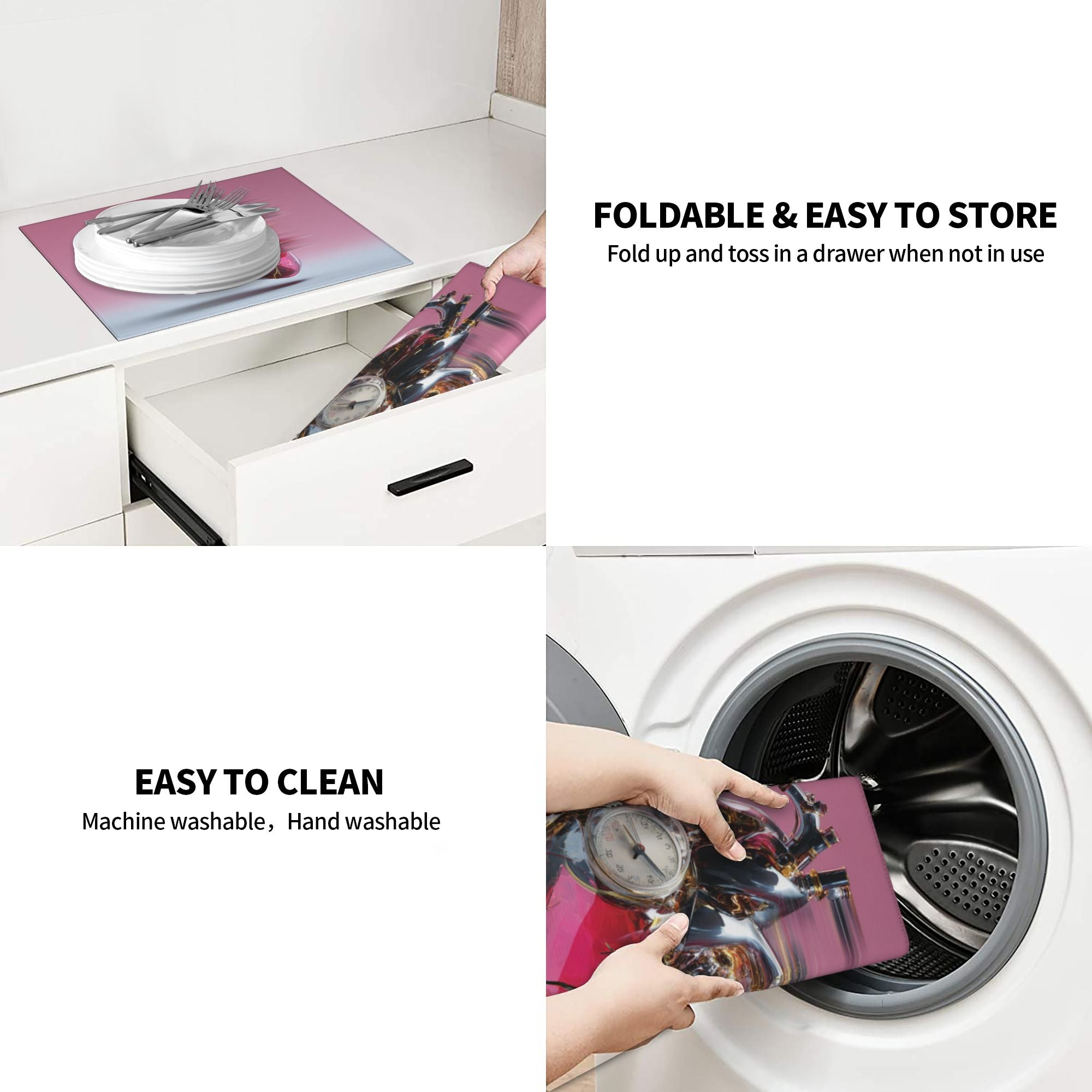 2 - Pack Kitchen Countertop Absorbent Pads with Mechanical Heart & Gradient Pink - Blue Design - Super Absorbent, Quick - Drying, Foldable for Easy Storage