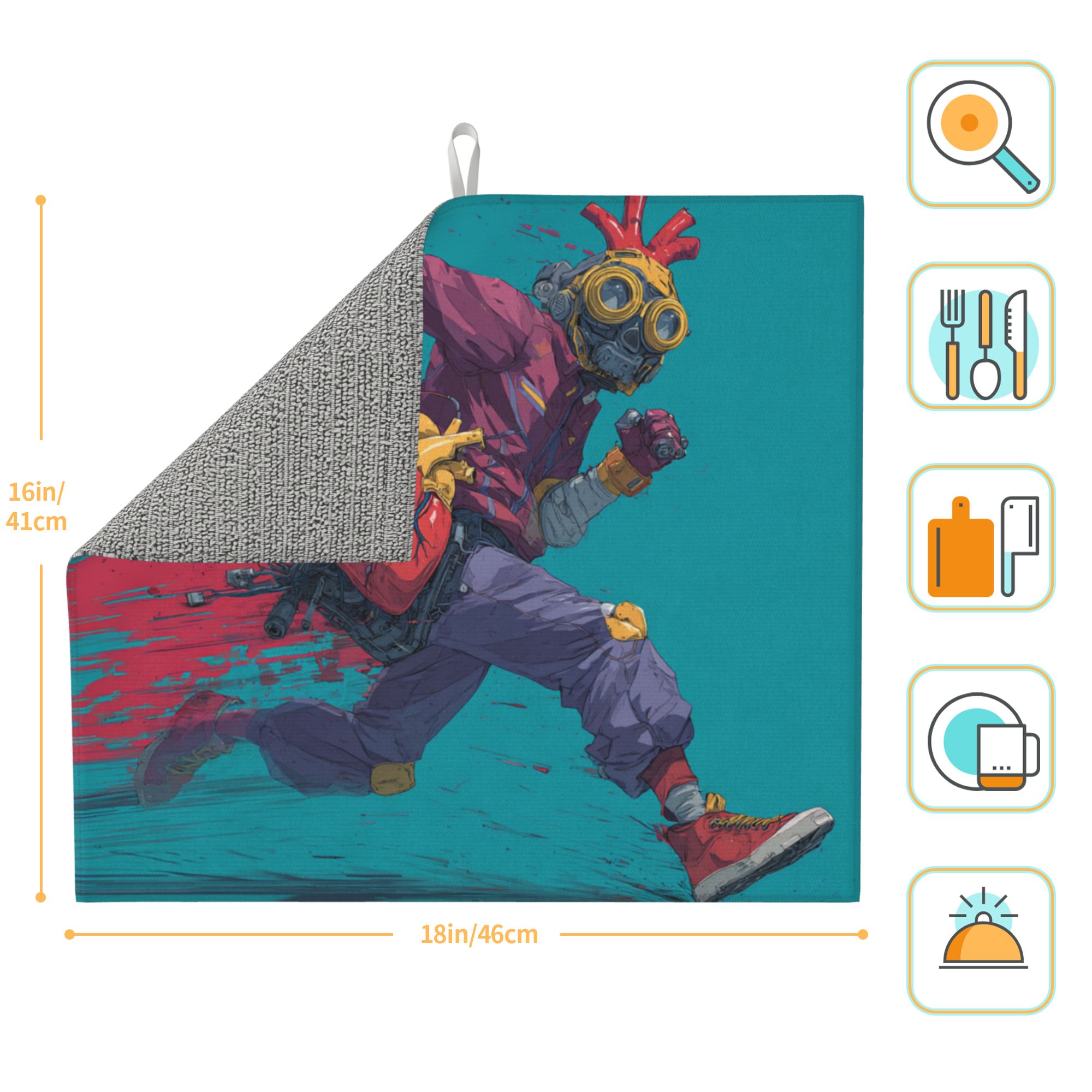 2 - Pack Kitchen Countertop Absorbent Pads with Cyberpunk Character Design - Super Absorbent, Quick - Drying, Foldable for Easy Storage