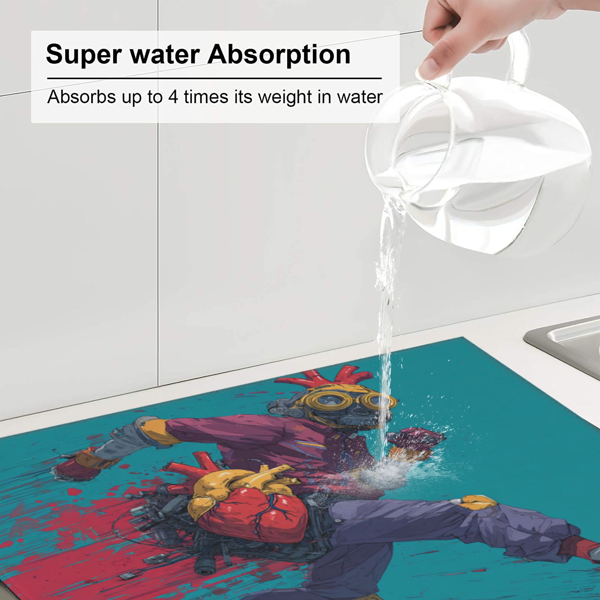 2 - Pack Kitchen Countertop Absorbent Pads with Cyberpunk Character Design - Super Absorbent, Quick - Drying, Foldable for Easy Storage