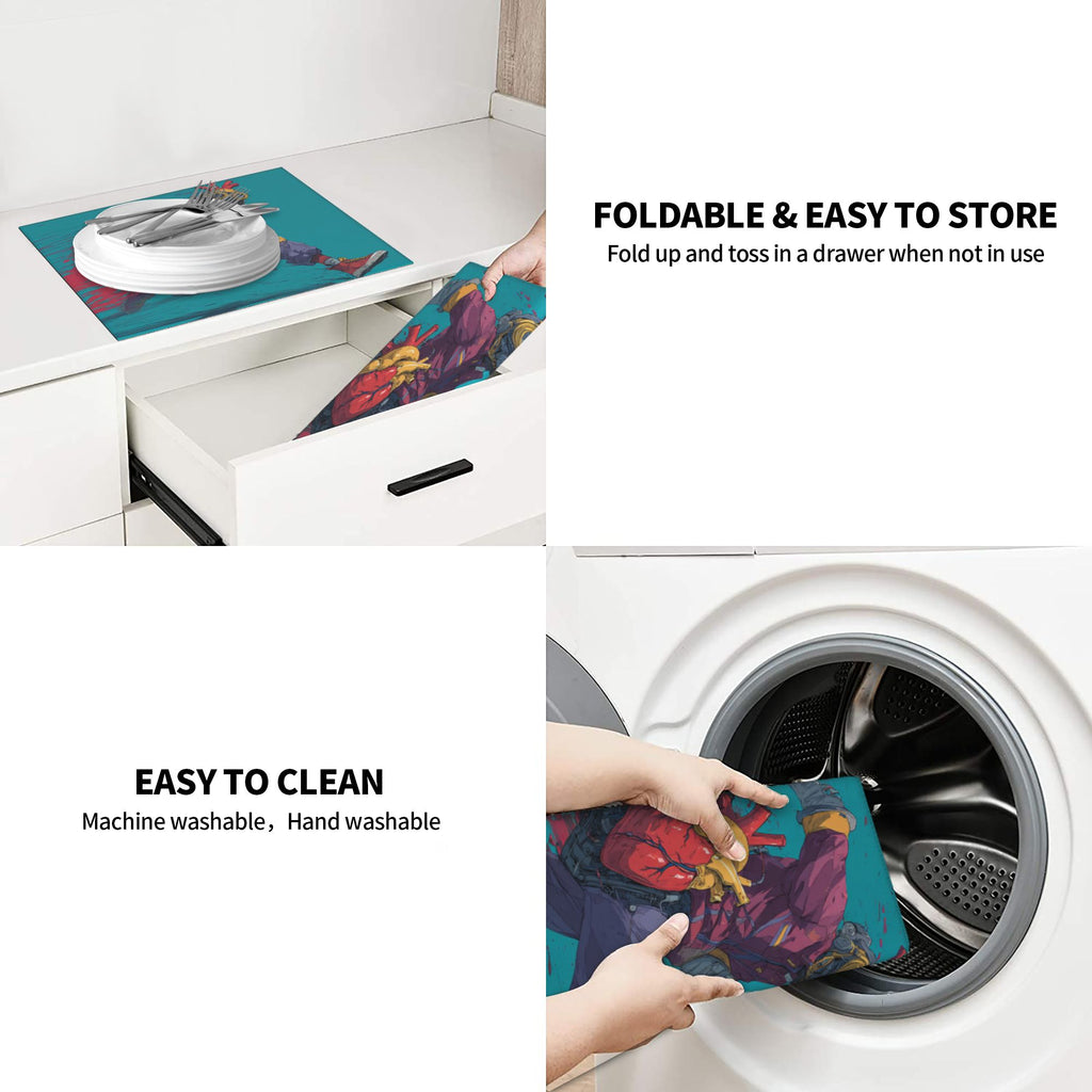 2 - Pack Kitchen Countertop Absorbent Pads with Cyberpunk Character Design - Super Absorbent, Quick - Drying, Foldable for Easy Storage