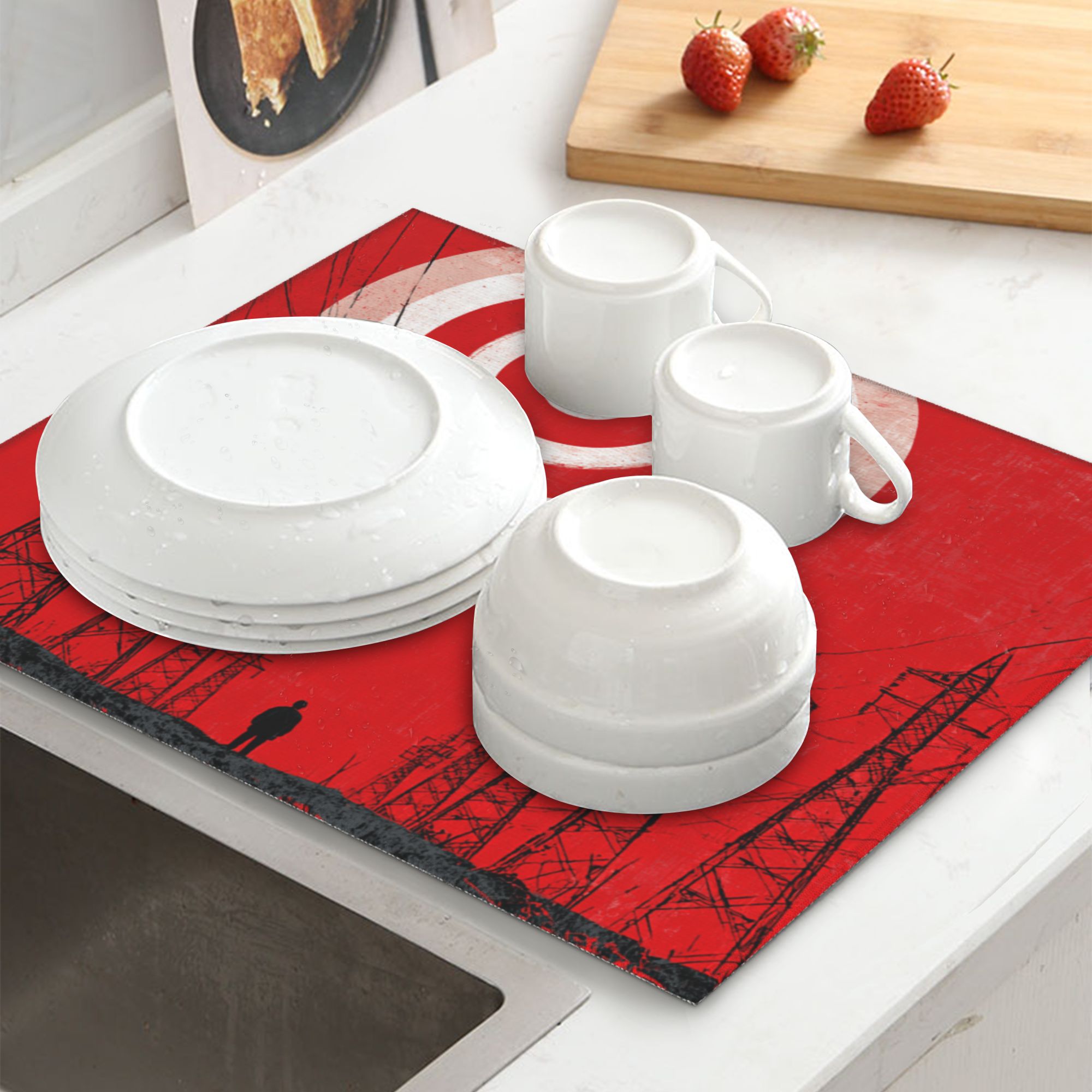 2 - Pack Kitchen Countertop Absorbent Pads with Industrial - Style Sunset & Figure Design - Super Absorbent, Quick - Drying, Foldable for Easy Storage
