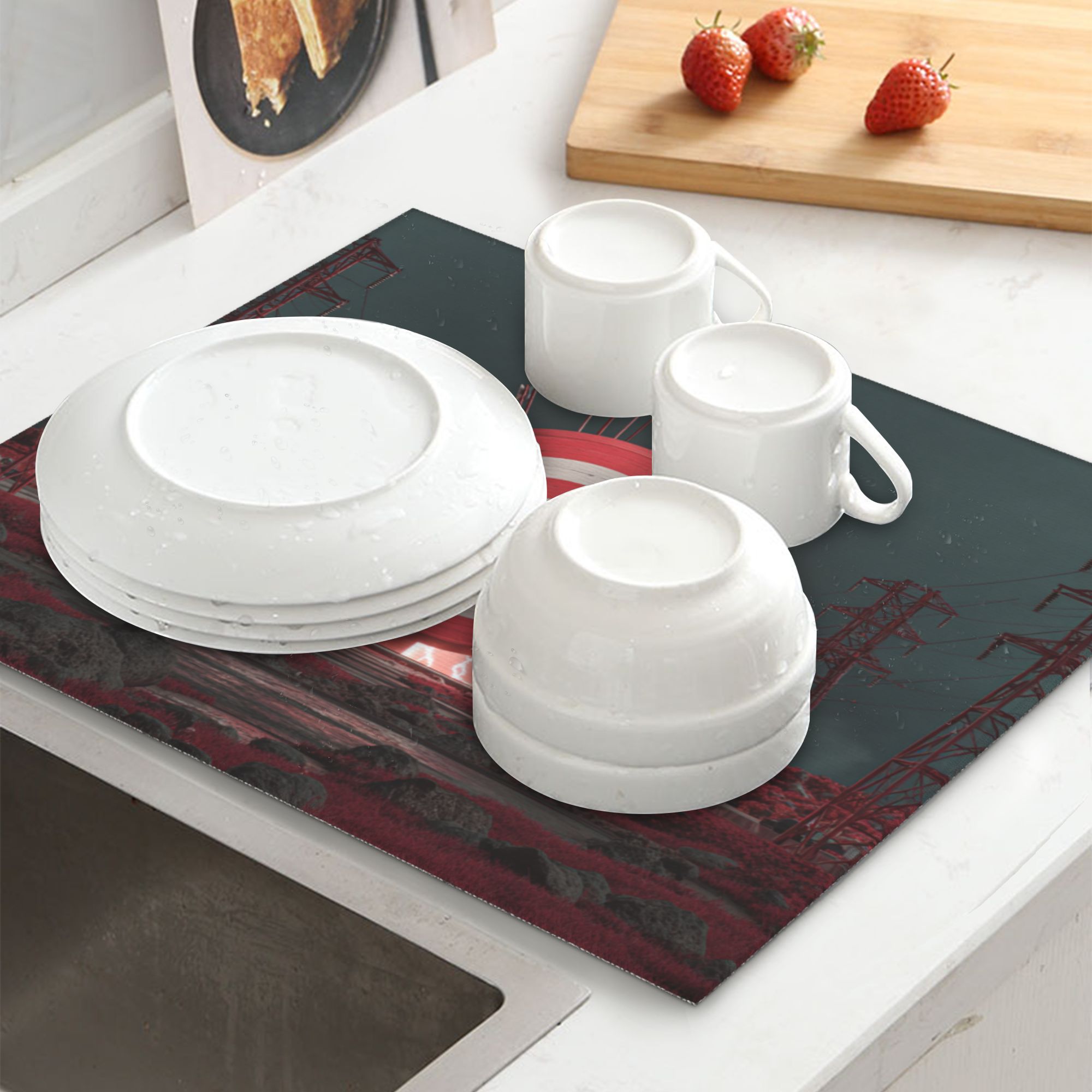 2 - Pack Kitchen Countertop Absorbent Pads with Cyberpunk Shooting Range Scene Design - Super Absorbent, Quick - Drying, Foldable for Easy Storage