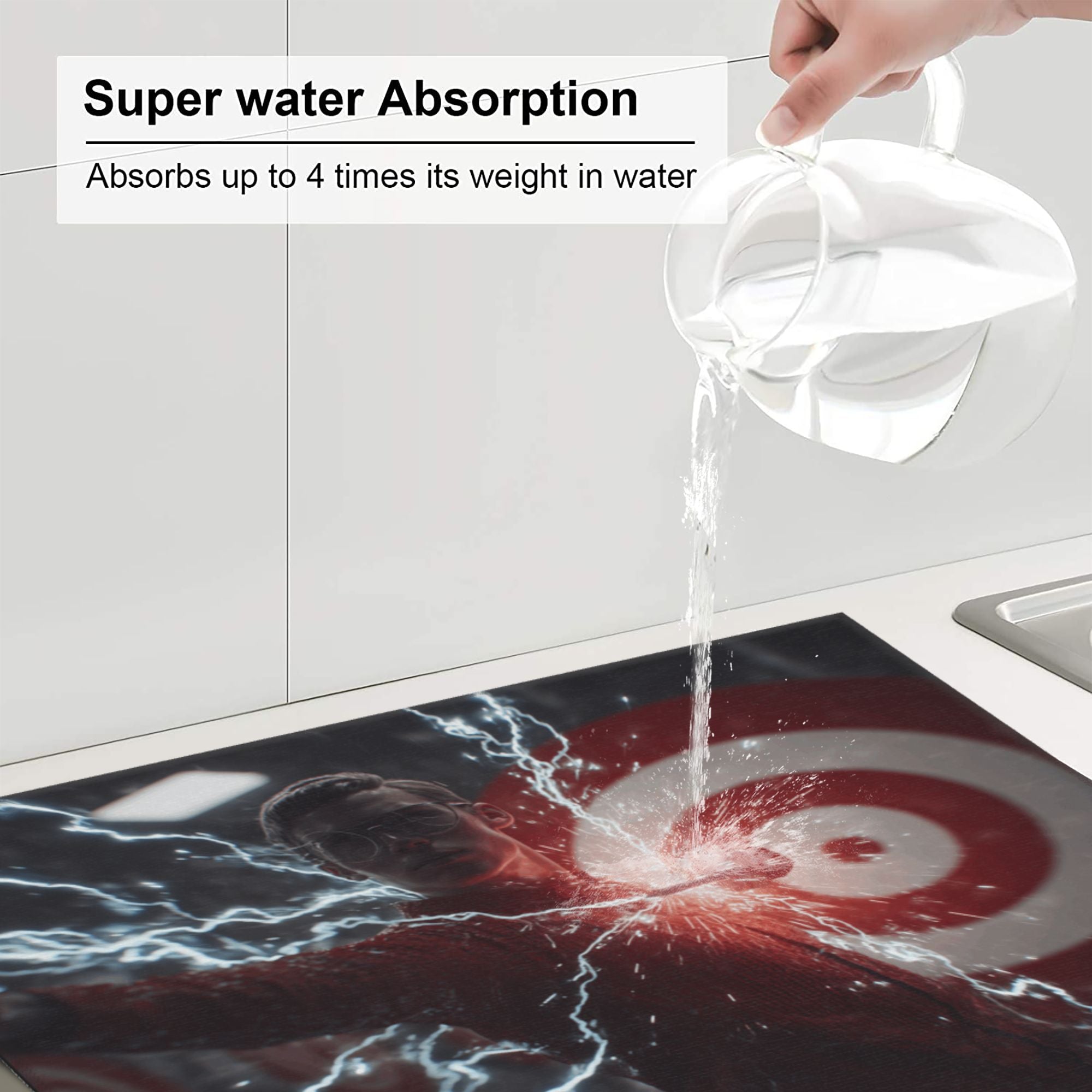 2 - Pack Kitchen Countertop Absorbent Pads with Cyberpunk Lightning Target Scene Design - Super Absorbent, Quick - Drying, Foldable for Easy Storage